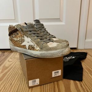 Golden Goose Gold Glitter Mid Star, size 39